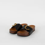 Chloe Lauren Wooden Sole Sandals with Black Leather Buckle Front