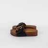 Chloe Lauren Wooden Sole Sandals with Black Leather Buckle Front