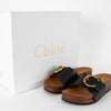 Chloe Lauren Wooden Sole Sandals with Black Leather Buckle Front