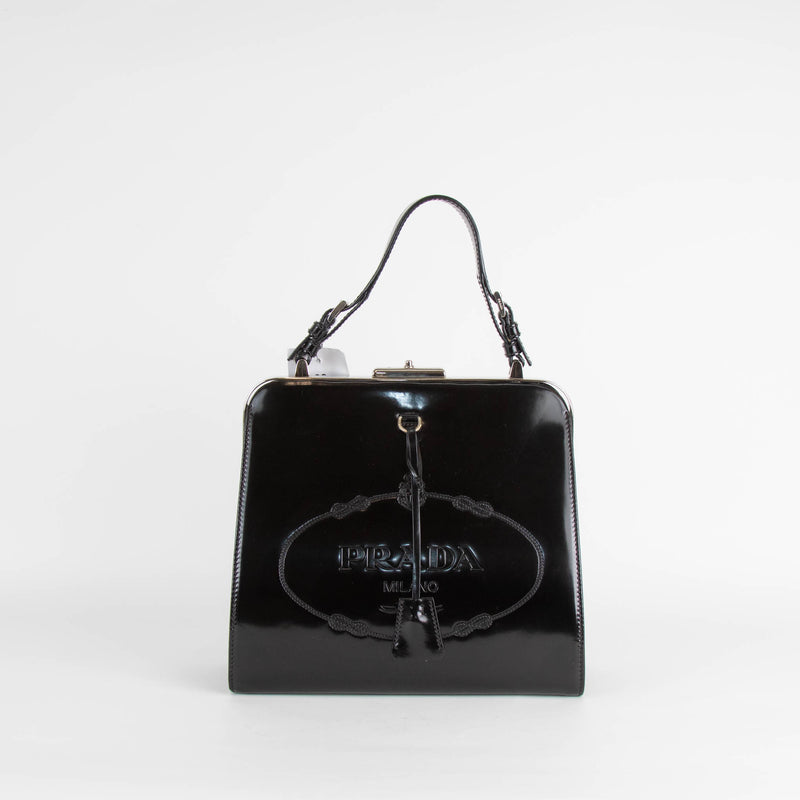 Prada Black Patent Spazzolato Box Frame Bag Phoenix Style