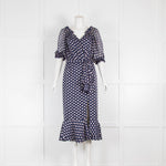 Saloni Silk Blue with Silver Squares, Frill Hem Dress