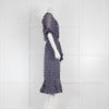 Saloni Silk Blue with Silver Squares, Frill Hem Dress