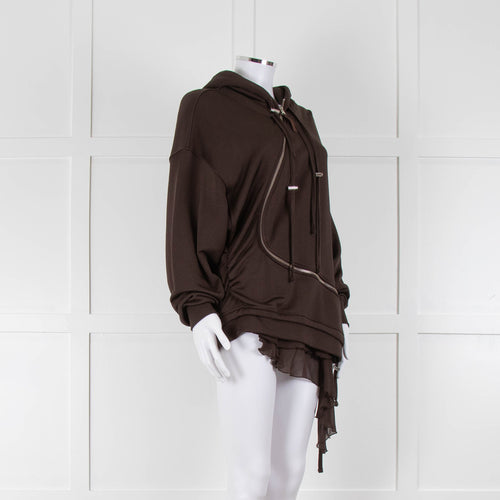 Diesel Brown Zip Up Bana Hoodie With Hem Detail