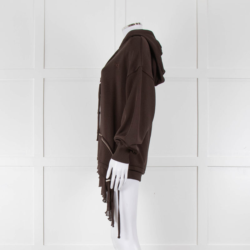 Diesel Brown Zip Up Bana Hoodie With Hem Detail