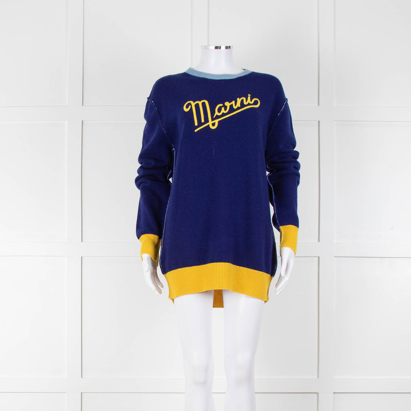 Marni Blue With Yellow Logo Jumper