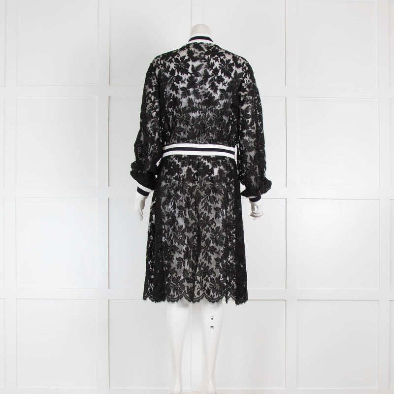 Chanel Black Lace Front Zip Dress with Cream and Black Collar and Waistband