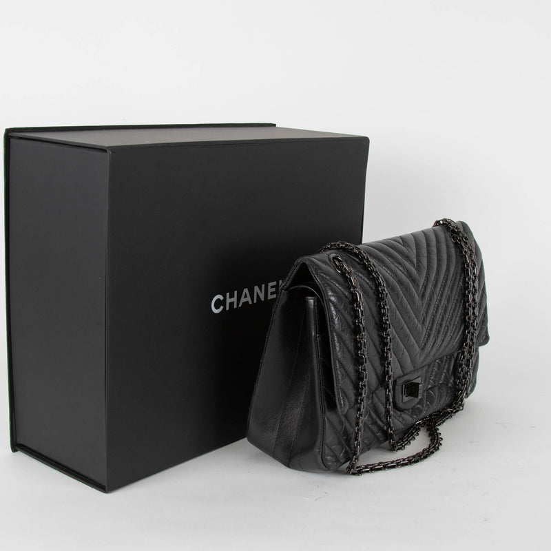 Chanel Reissue 2.55 So Black Chevron Flap Bag in Lambskin