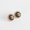 Chanel Wooden Gold Crystal CC Round Earrings