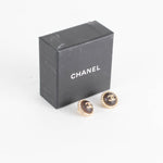 Chanel Wooden Gold Crystal CC Round Earrings