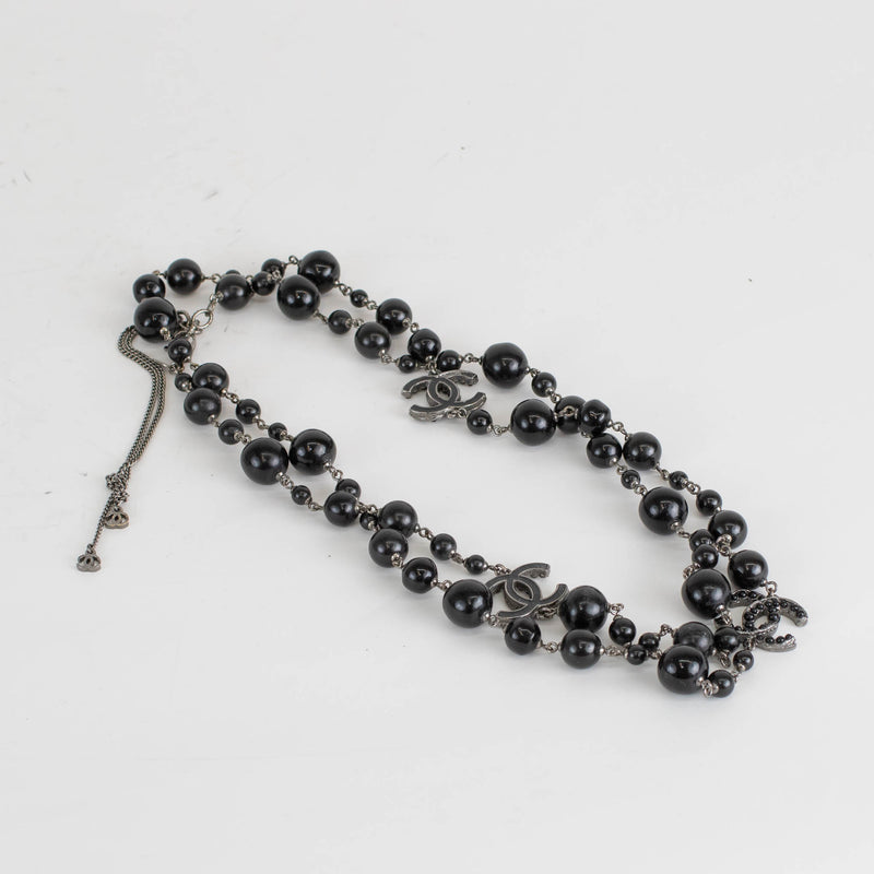 Chanel Black Bead Long CC Necklace