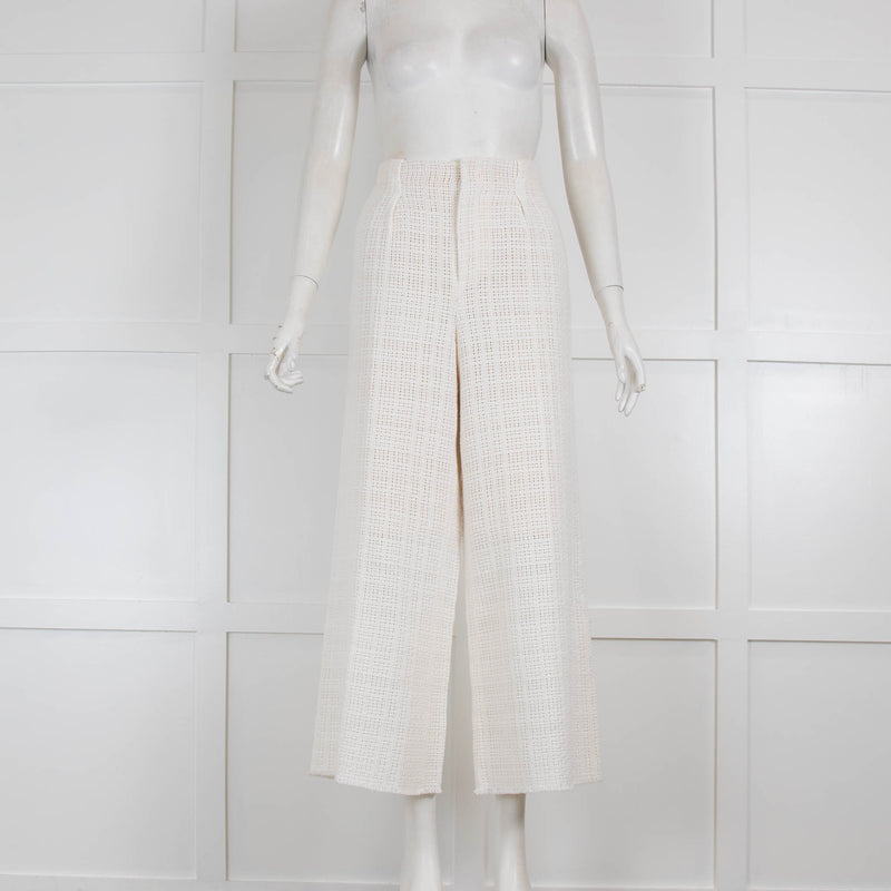 Roland Mouret White Knit Wide Leg Trouser