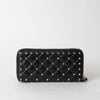 Valentino Garavani Black Leather Spike Zip Around Wallet