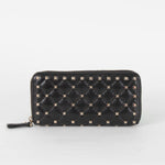 Valentino Garavani Black Leather Spike Zip Around Wallet