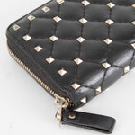 Valentino Garavani Black Leather Spike Zip Around Wallet