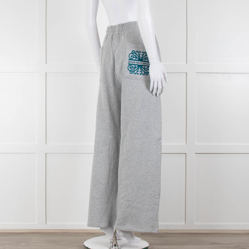 Never Fully Dressed Grey Wide Leg Graphic Joggers