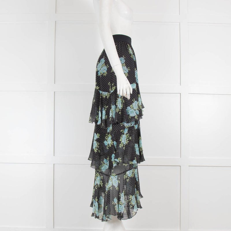 Zimmermann Black Floral Tiered Skirt