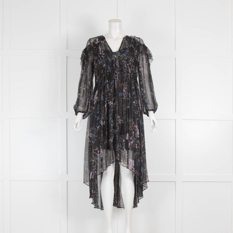 Zimmermann Dark Floral Tiered Silk Dress