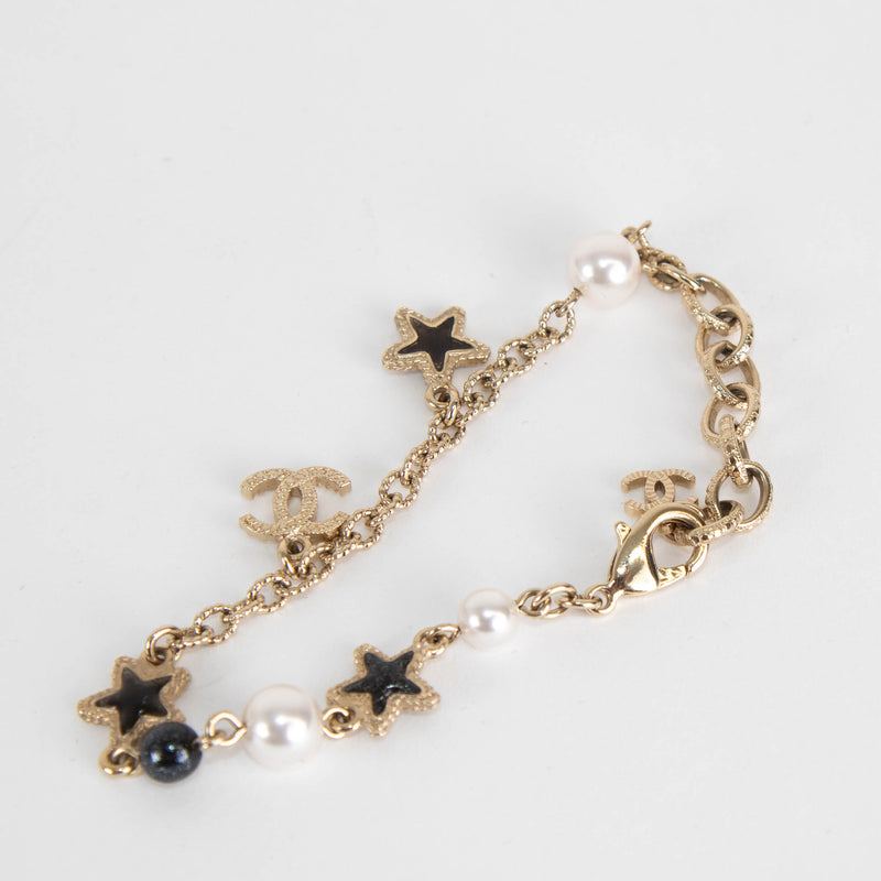 Chanel Pearl and Black Resin Star Charm Bracelet