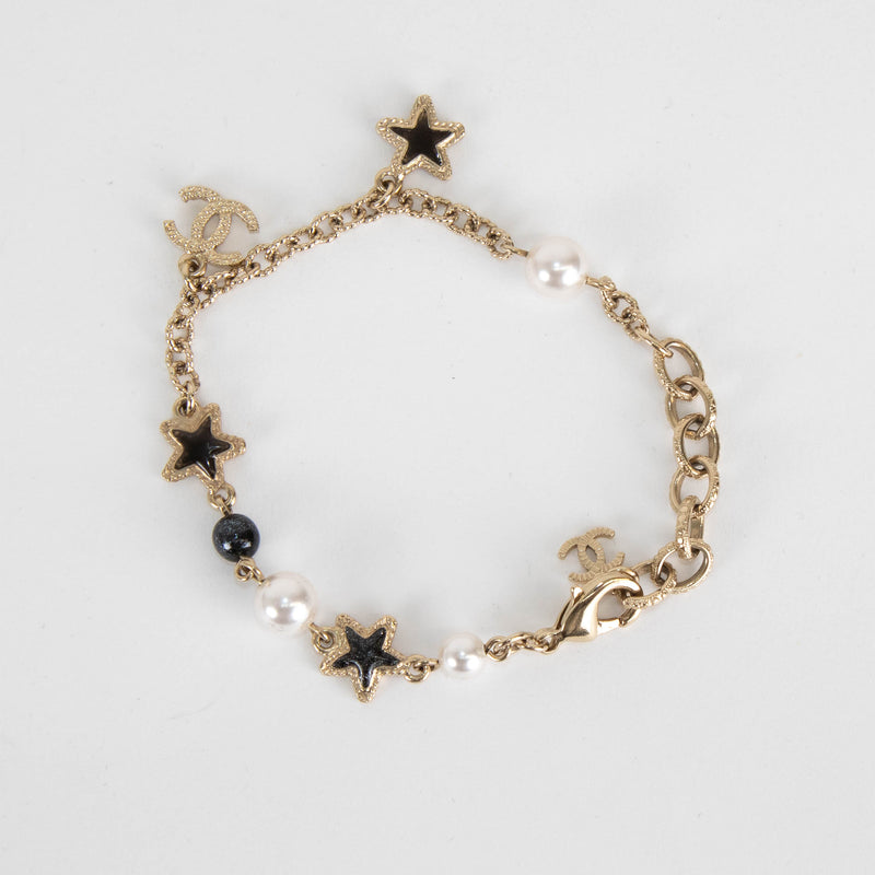 Chanel Pearl and Black Resin Star Charm Bracelet