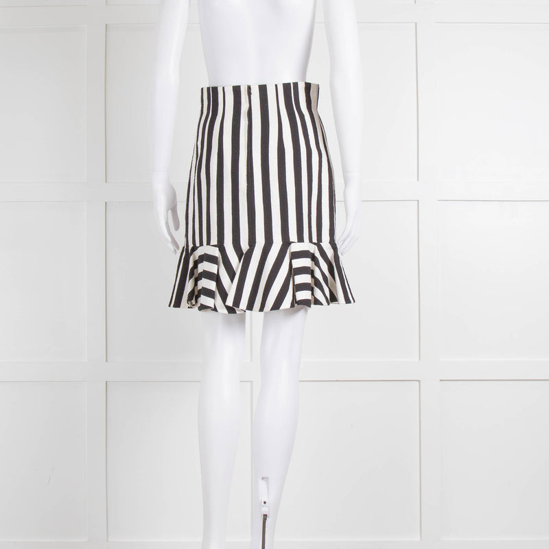 Dolce & Gabbana Black White Striped Frill Bottom Mini Skirt