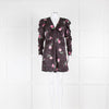 Ganni Black Satin Pink Rose Print Long Sleeved Dress