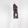 Ganni Black Satin Pink Rose Print Long Sleeved Dress