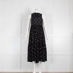 Asceno Black Polka Dot Tie Neck Dress