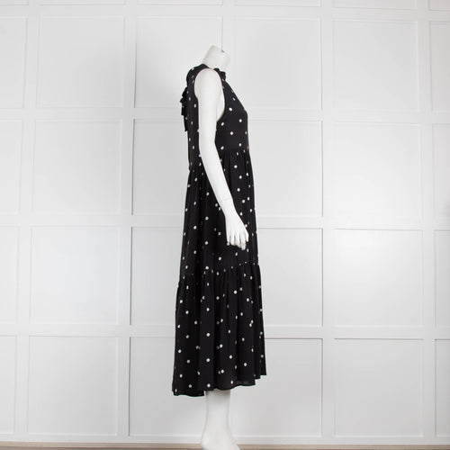 Asceno Black Polka Dot Tie Neck Dress