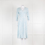 Rixo Pale Blue Floral Bias Cut V Neck Dress