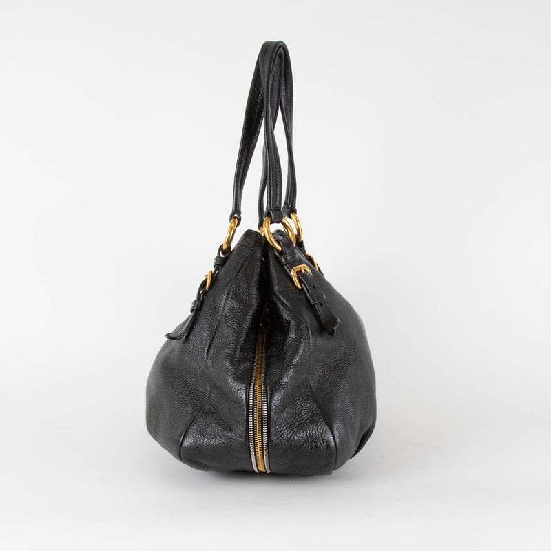 Prada Black Antik Cervo Leather Hobo Bag