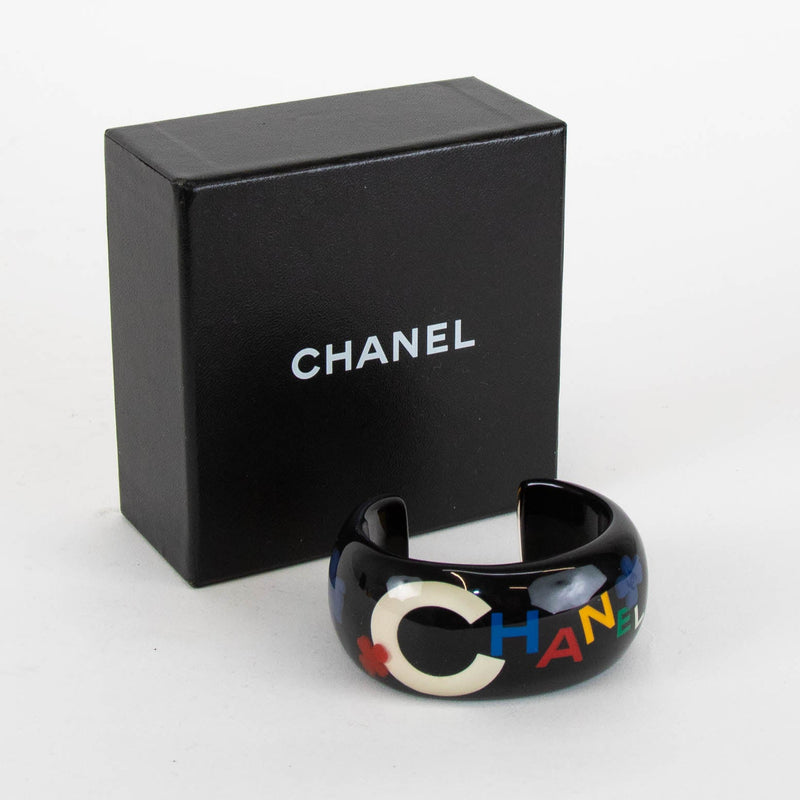 Chanel Black Resin Logo Multi Colour Clover Cuff