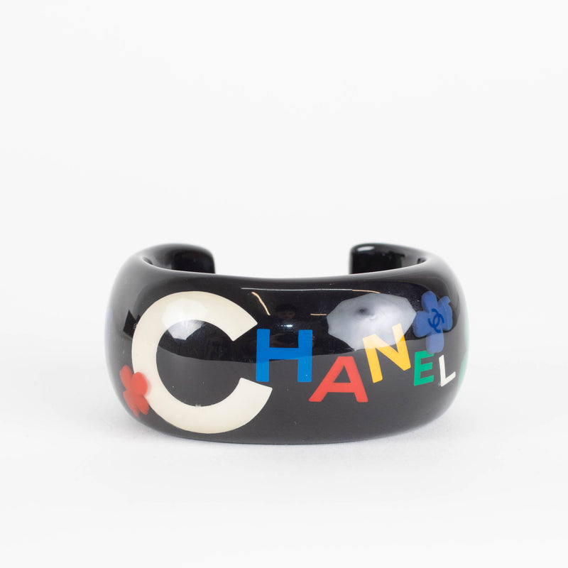 Chanel Black Resin Logo Multi Colour Clover Cuff