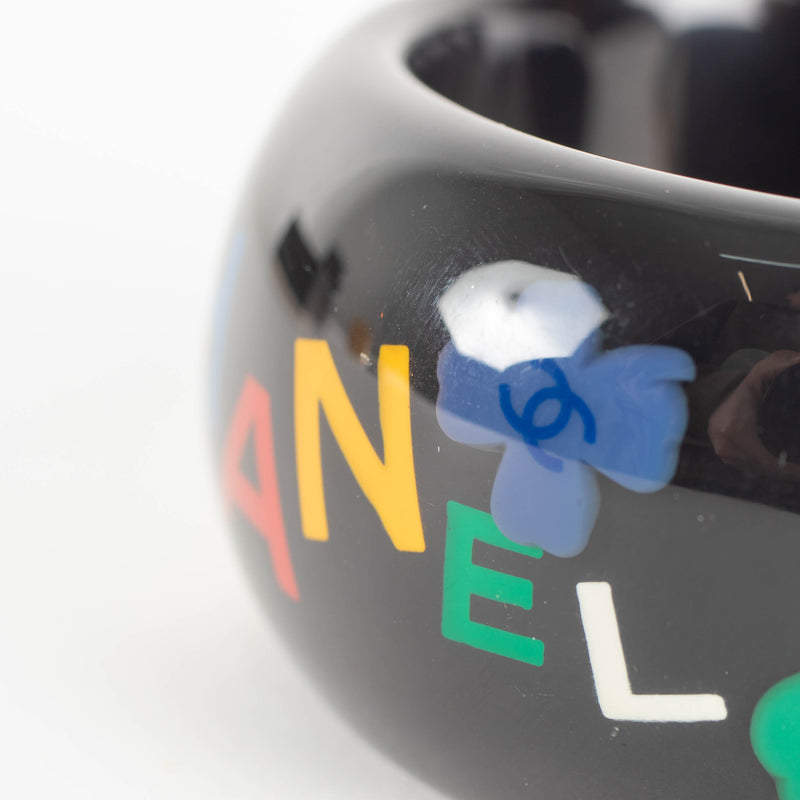 Chanel Black Resin Logo Multi Colour Clover Cuff