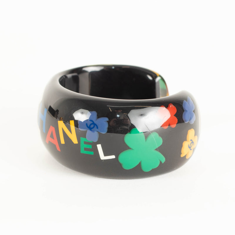 Chanel Black Resin Logo Multi Colour Clover Cuff