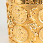 Chanel Gold Vintage CC Coin Stamp Wide Cuff Bracelet