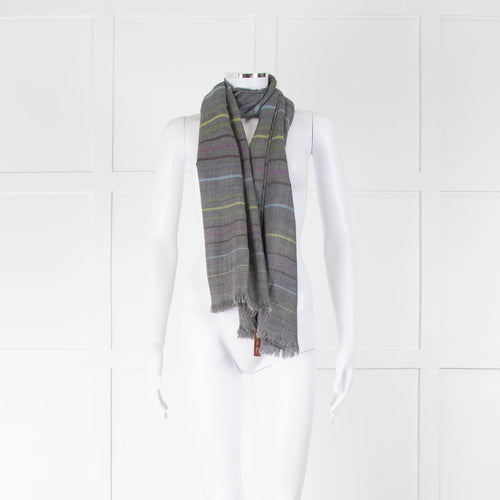 Loro Piana Grey Striped Long Cashmere/Silk Scarf