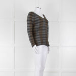 360 Cashmere Grey Beige Print Cashmere V-Neck Sweater