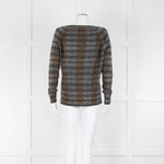 360 Cashmere Grey Beige Print Cashmere V-Neck Sweater