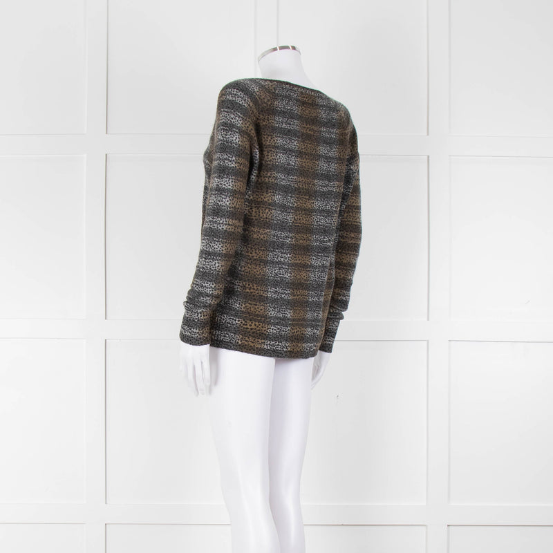 360 Cashmere Grey Beige Print Cashmere V-Neck Sweater