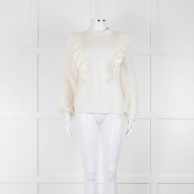 Sezane Cream Frill Lace Front Detail Jumper