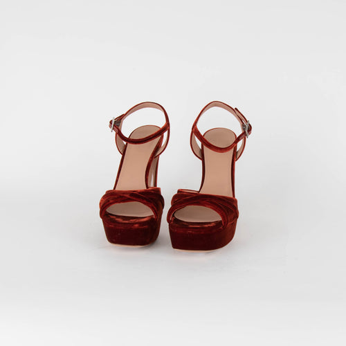 Malone Souliers Burnt Orange Velvet Open Toe Platform Shoes