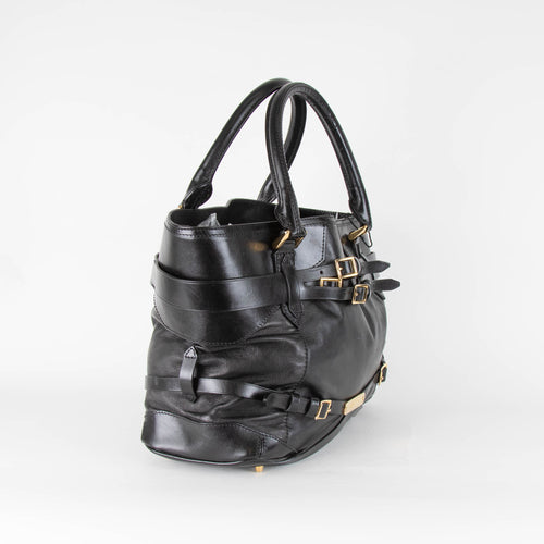 Burberry Black Leather Bridle Lynher Buckle Tote Bag