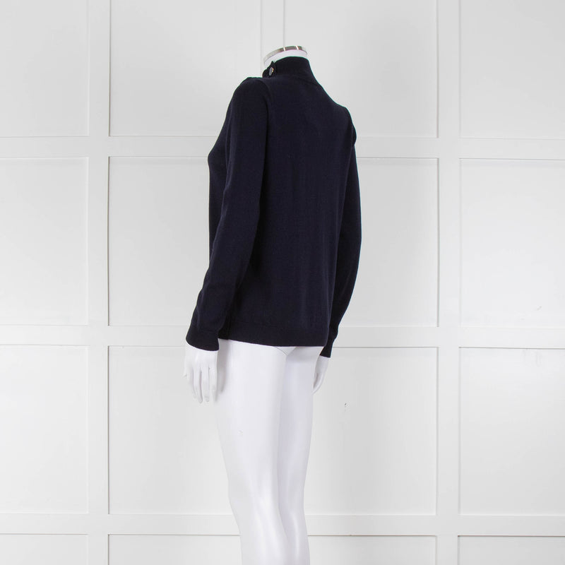 Sezane Navy Blue Merino Wool Button Detail Jumper