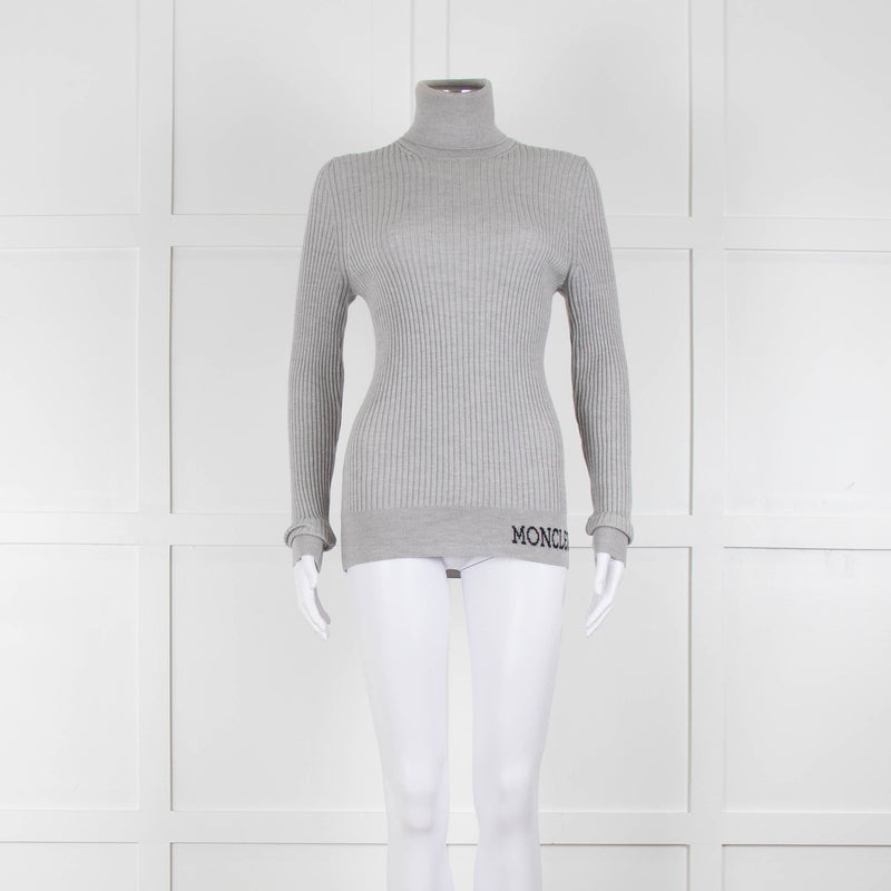 Moncler Light Grey Ribbed Wool Rollneck