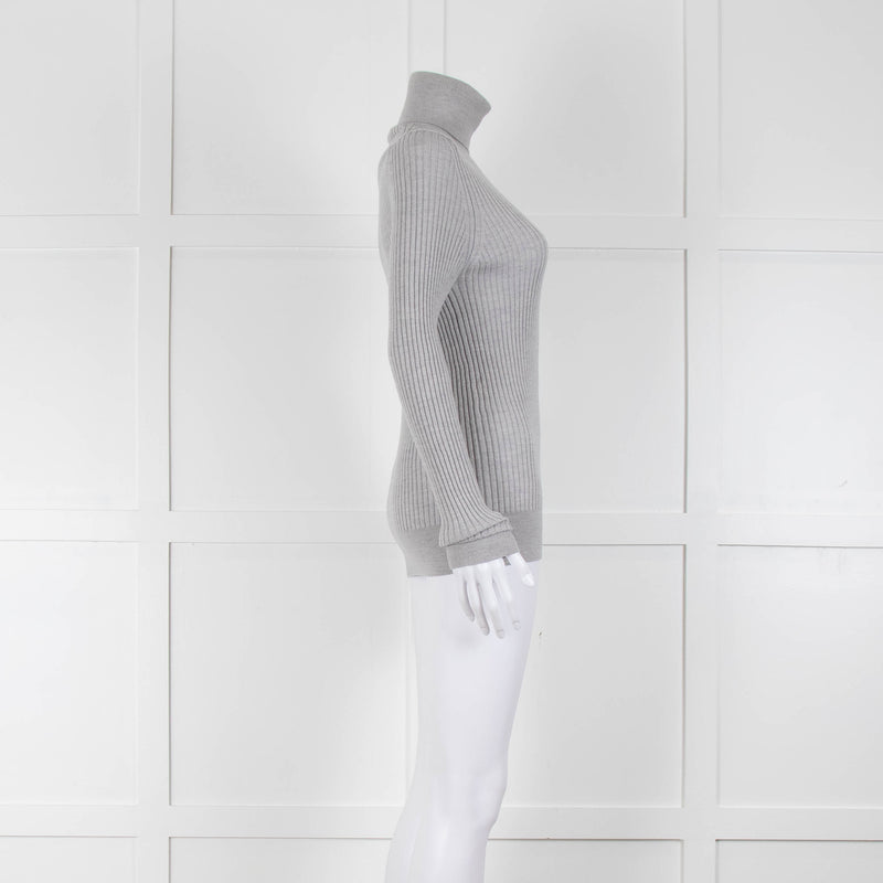 Moncler Light Grey Ribbed Wool Rollneck