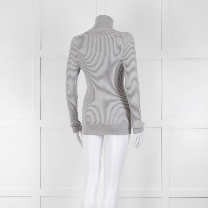 Moncler Light Grey Ribbed Wool Rollneck