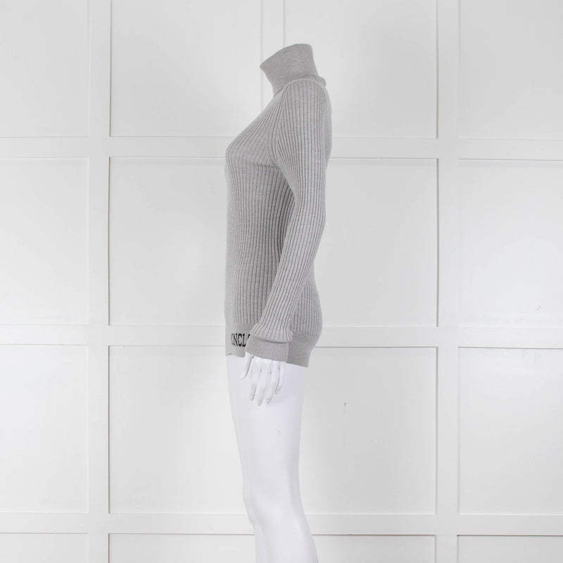 Moncler Light Grey Ribbed Wool Rollneck