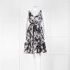 Erdem Textured Black Floral V Neck Fit and Flare Dress