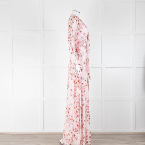 Giambattista Valli Pale Pink Floral Maxi Dress with Tie Neck