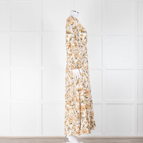 Zimmermann High Neck Linen Muted Floral Dress